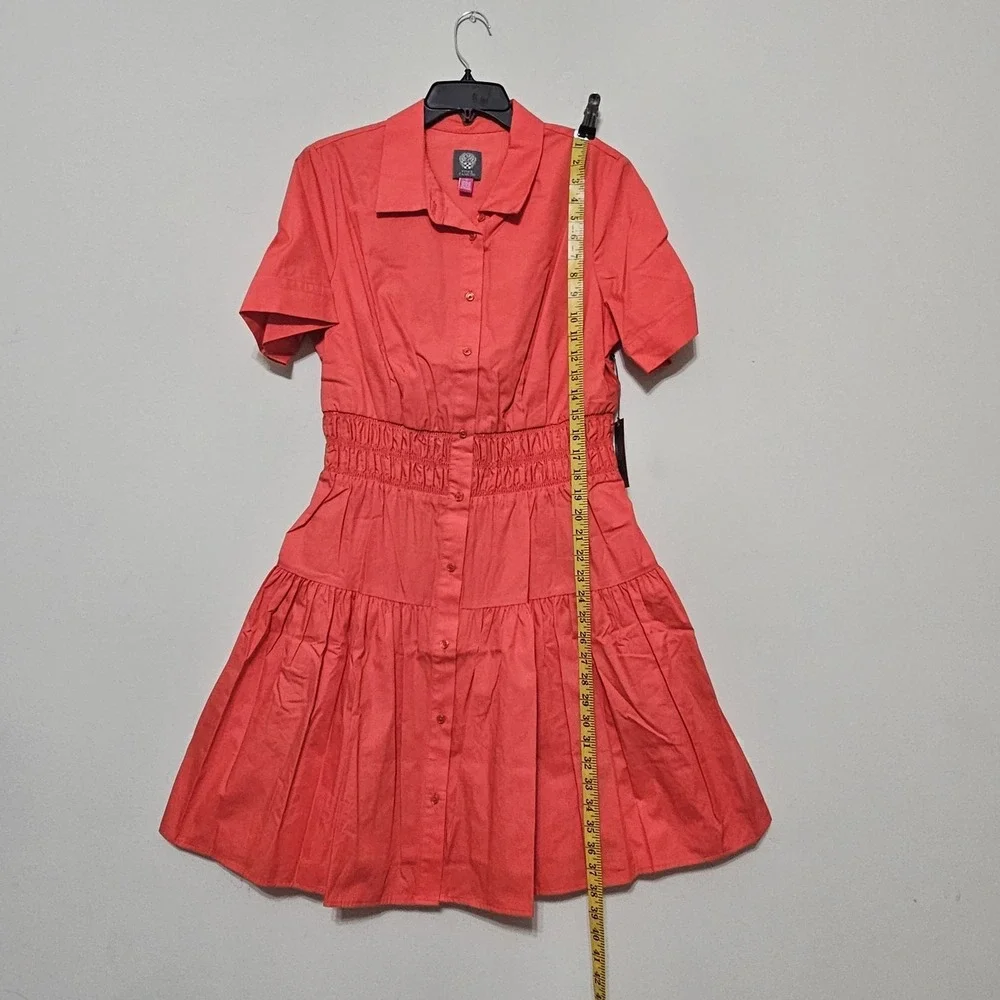 Vince Camuto Womens Shirt Dress Size 12 Fits Large New Red Pop Elastic Waistband - Picture 3 of 10
